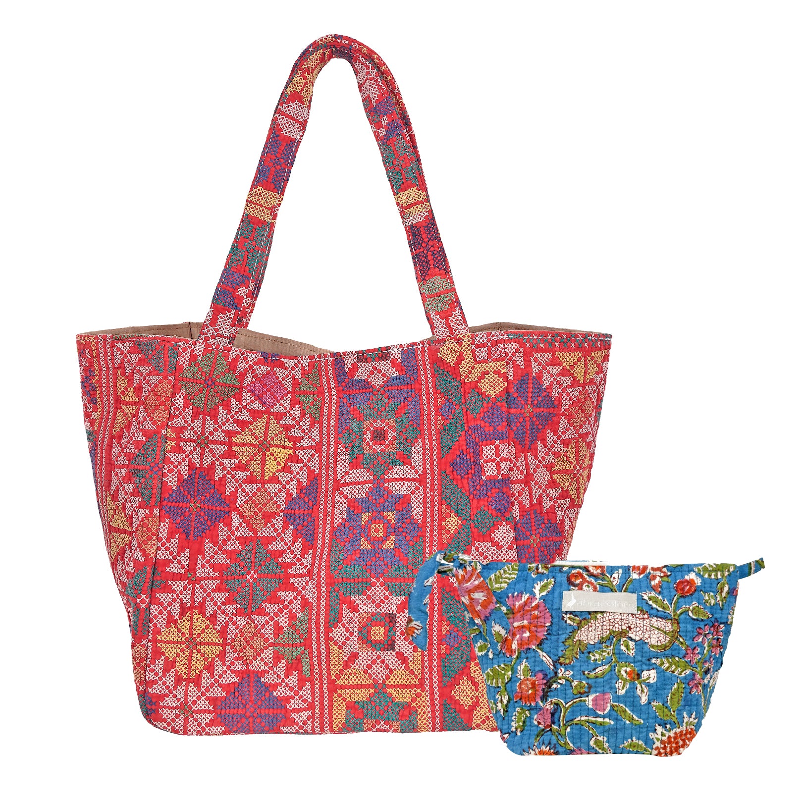 Bolsa tote roja con bolsita
