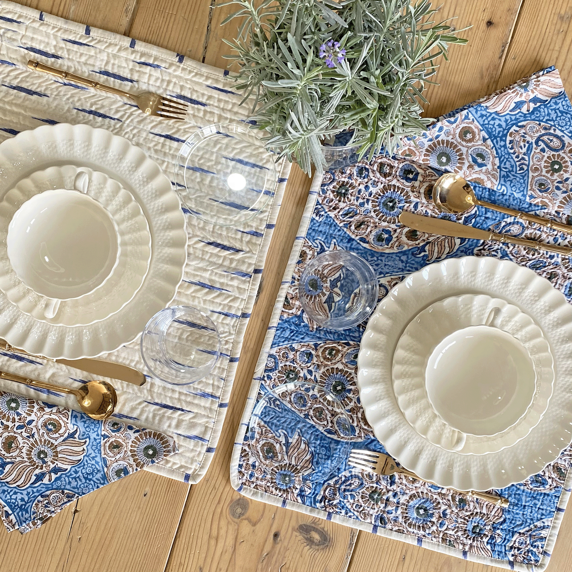 Individual y servilleta Ikat beige