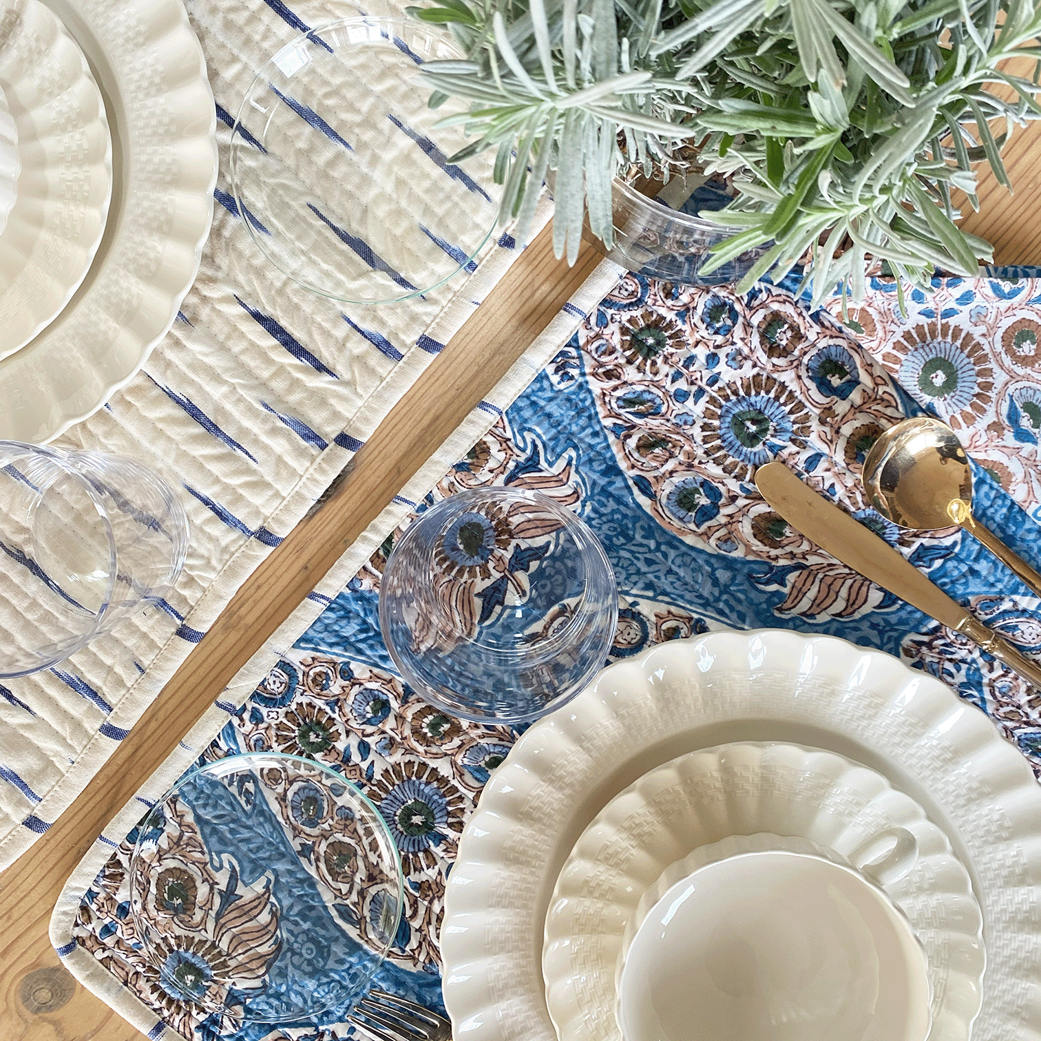 Individual y servilleta Ikat beige