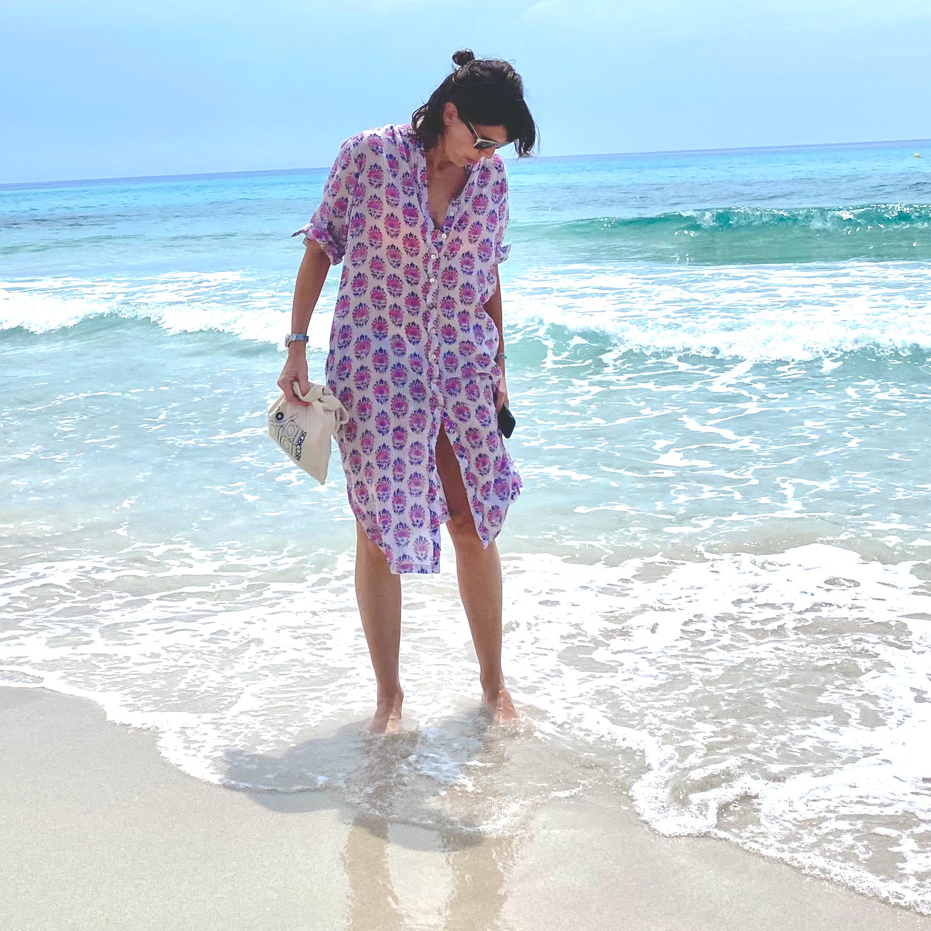 Vestido camisero flor blanca