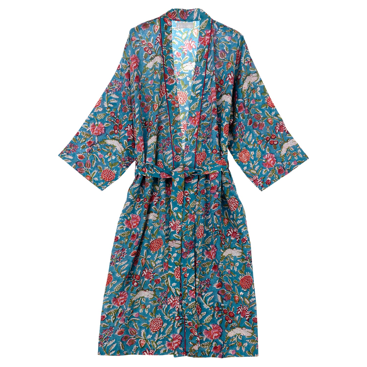 Kimono flores azul y rojo