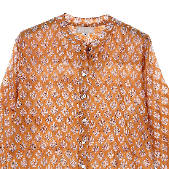 Vestido camisero flor ocre