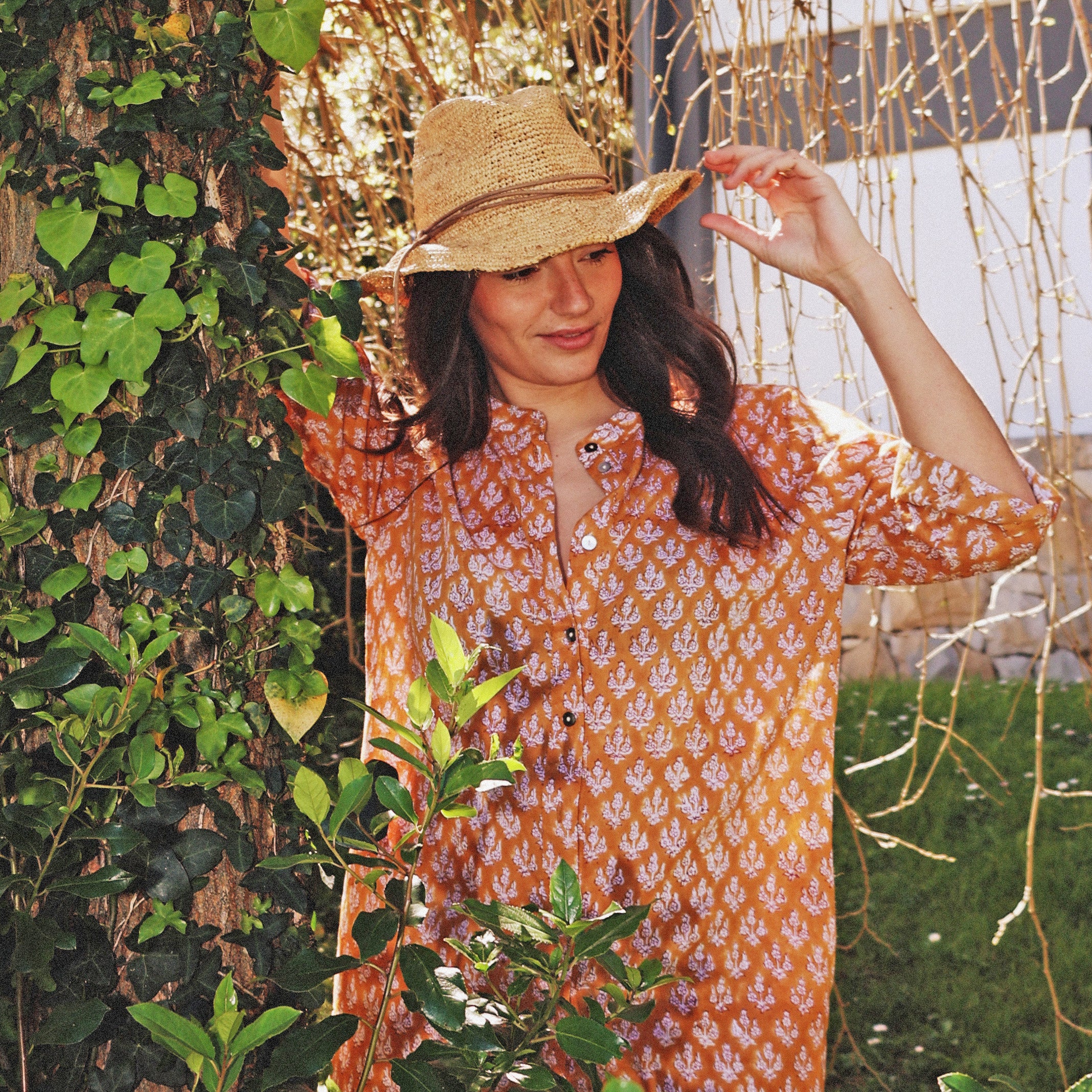 Long ochre flower dress