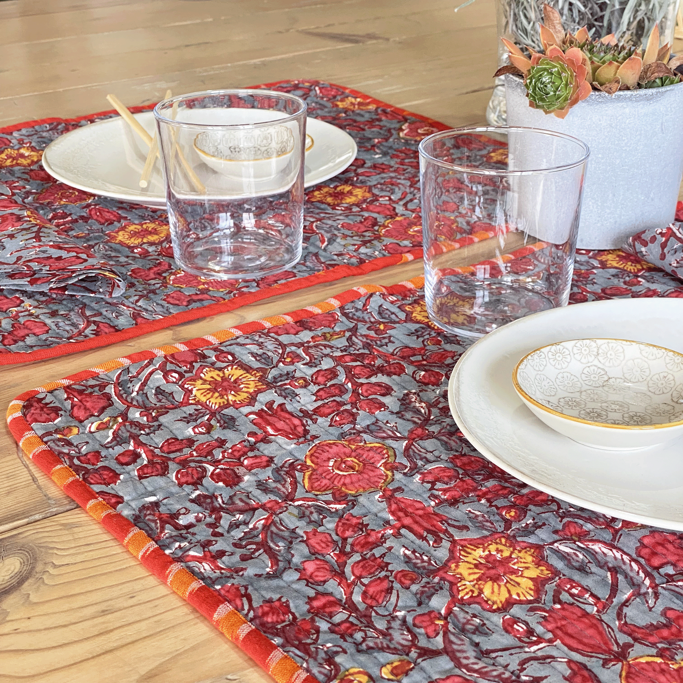 Coral Ikat placemat and napkin