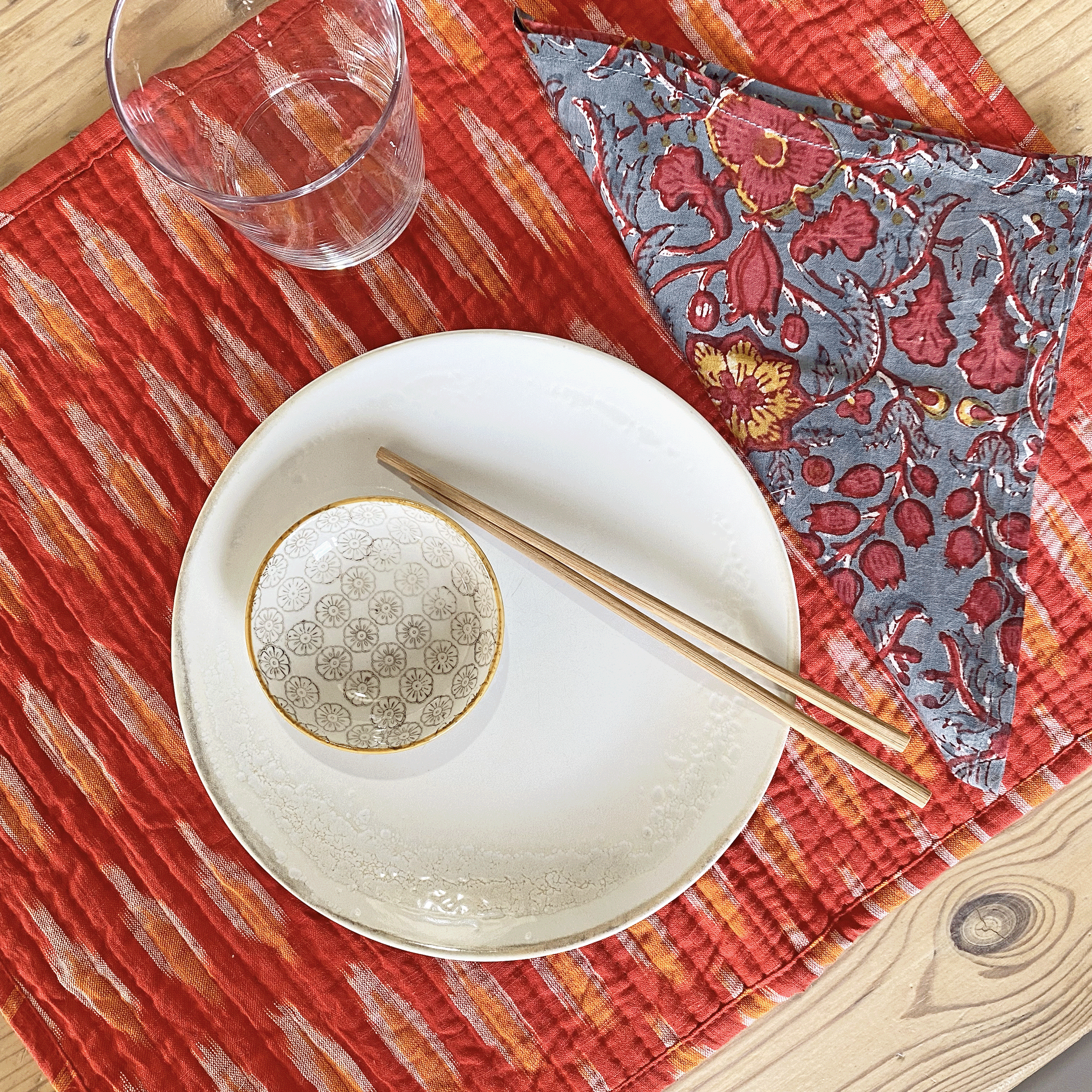 Coral Ikat placemat and napkin