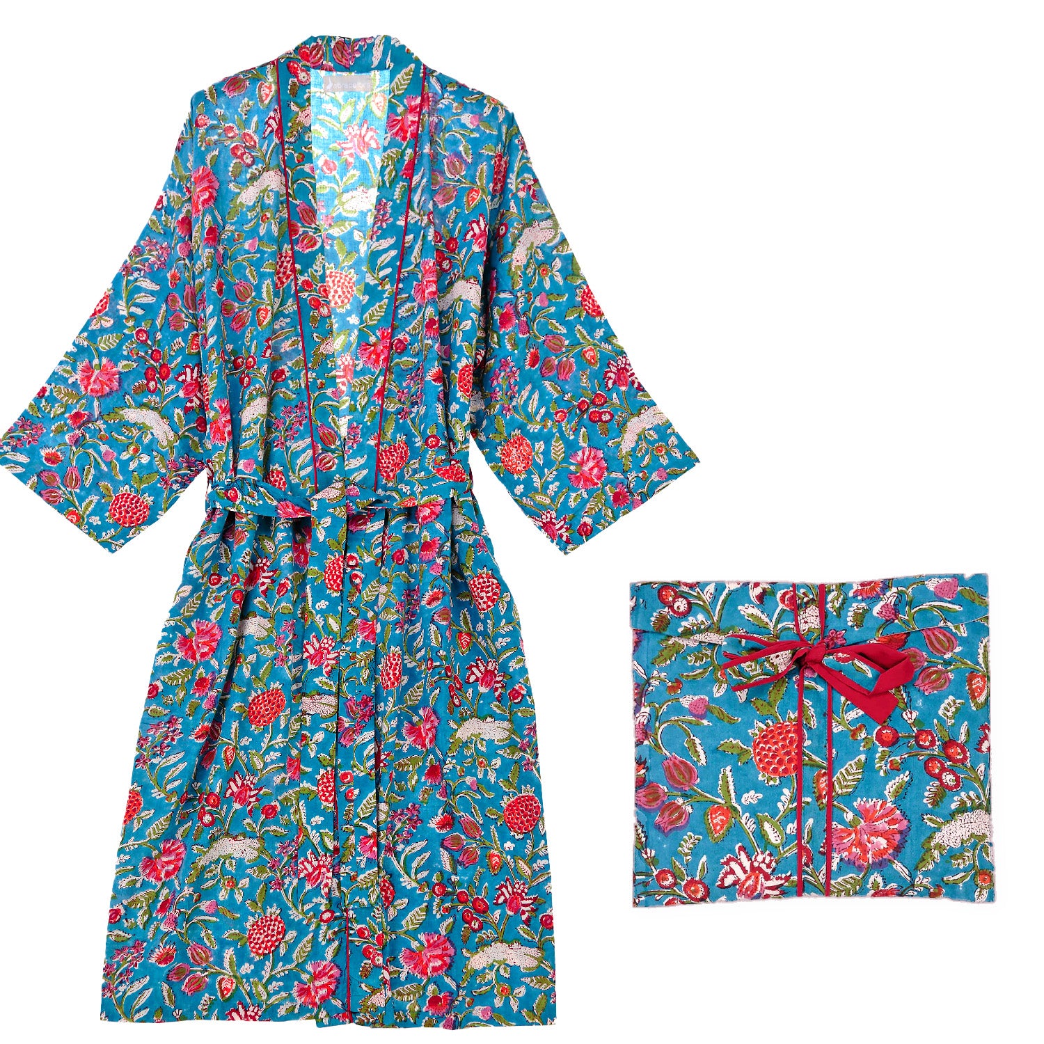 Kimono flores azul y rojo