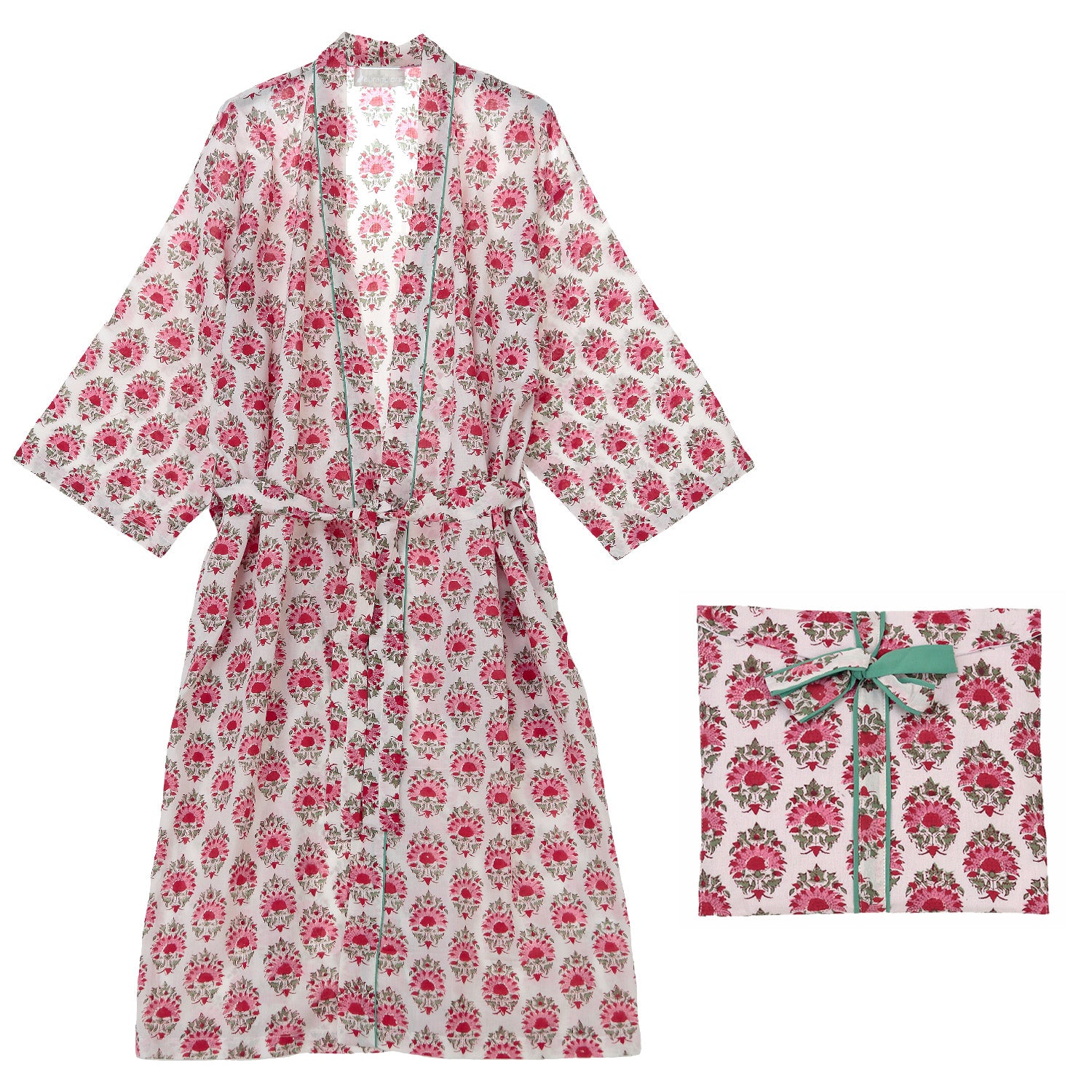 Kimono flores blanca y rosa